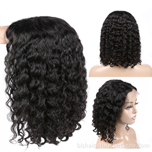 BIS Bob 4*4 Curly Wave Human Hair Closure Wig With Natural Color Bob Transparent Frontal Lace 150 Density Bob Wigs  For Woman